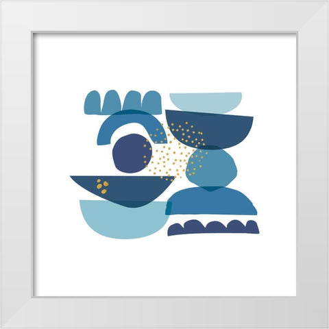 Crowded Forms blue II White Modern Wood Framed Art Print by Pela