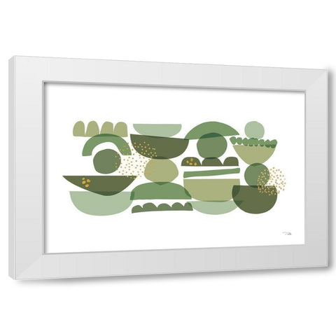 Crowded Forms green I White Modern Wood Framed Art Print by Pela