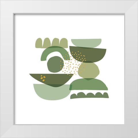 Crowded Forms green II White Modern Wood Framed Art Print by Pela