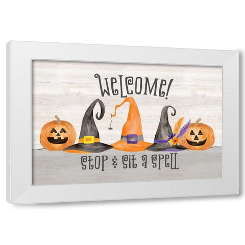 Sit a Spell Sentiment landscape IV-Welcome White Modern Wood Framed Art Print by Reed, Tara