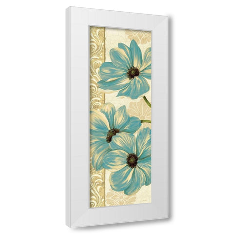 Garden Fete Turquoise Panel I White Modern Wood Framed Art Print by Gladding, Pamela