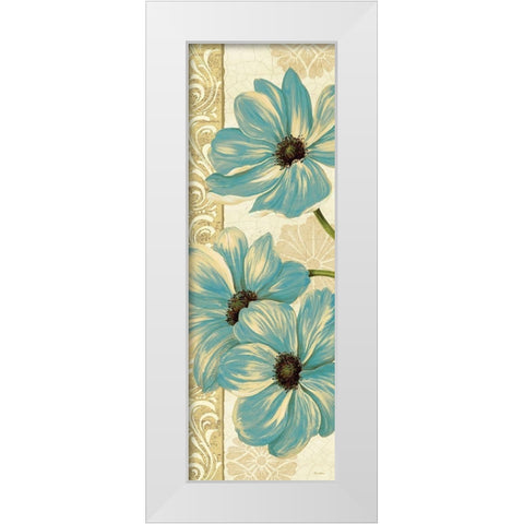 Garden Fete Turquoise Panel I White Modern Wood Framed Art Print by Gladding, Pamela