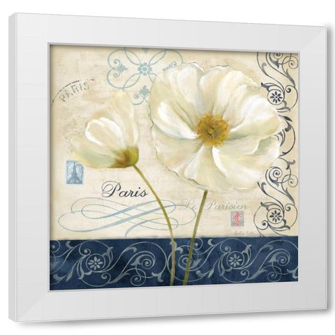 Paris Poppies Blue Trim II White Modern Wood Framed Art Print by Coulter, Cynthia