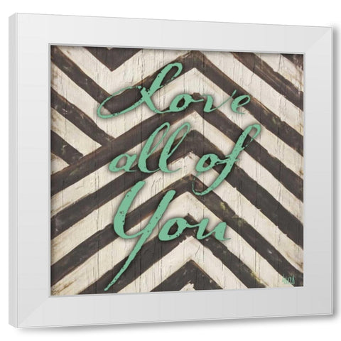 Chevron Sentiments Teal I White Modern Wood Framed Art Print by h.artworks
