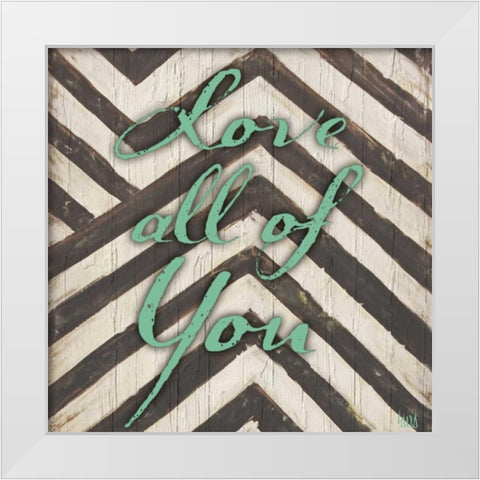 Chevron Sentiments Teal I White Modern Wood Framed Art Print by h.artworks