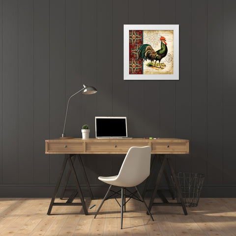 Suzani Rooster I White Modern Wood Framed Art Print by Tre Sorelle Studios