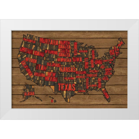 Printers Block US Map Red White Modern Wood Framed Art Print by Reed, Tara