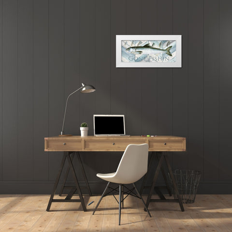 Fishing Sign II White Modern Wood Framed Art Print by Tre Sorelle Studios
