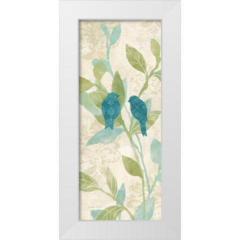 Love Bird Patterns Turquoise Panel II White Modern Wood Framed Art Print by Coulter, Cynthia