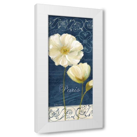 Paris Poppies Navy Blue Panel I White Modern Wood Framed Art Print by Coulter, Cynthia