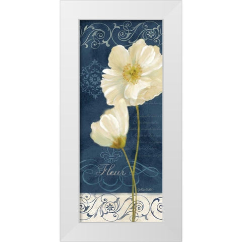 Paris Poppies Navy Blue Panel II White Modern Wood Framed Art Print by Coulter, Cynthia