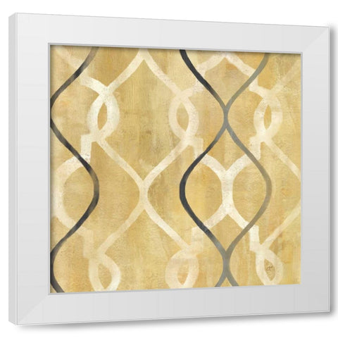 Abstract Waves Black-Gold Tiles II White Modern Wood Framed Art Print by Coulter, Cynthia