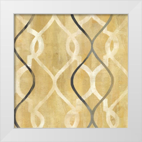 Abstract Waves Black-Gold Tiles II White Modern Wood Framed Art Print by Coulter, Cynthia