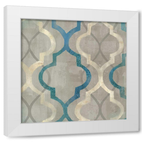 Abstract Waves Blue-Gray Tiles III White Modern Wood Framed Art Print by Coulter, Cynthia