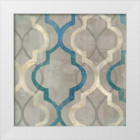 Abstract Waves Blue-Gray Tiles III White Modern Wood Framed Art Print by Coulter, Cynthia