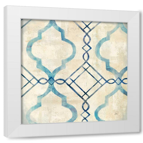 Abstract Waves Blue-Gray Tiles IV White Modern Wood Framed Art Print by Coulter, Cynthia