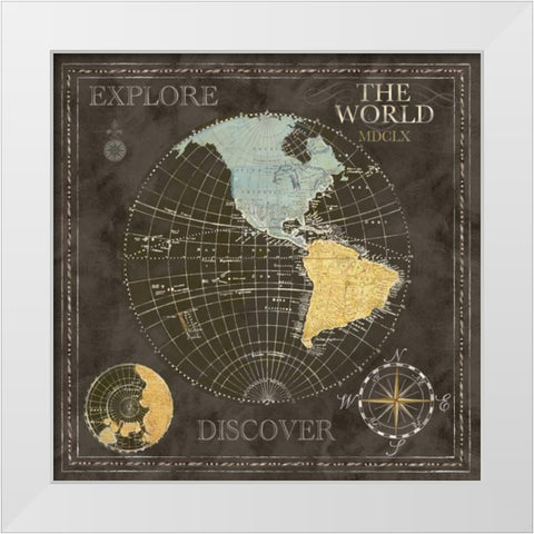 Old World Journey Map Black I  White Modern Wood Framed Art Print by Coulter, Cynthia