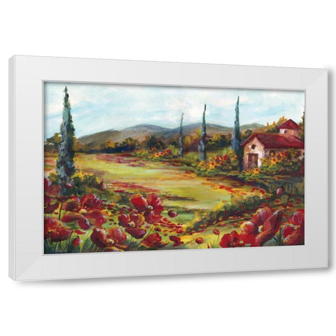 Tuscan Poppy Landscape  White Modern Wood Framed Art Print by Tre Sorelle Studios