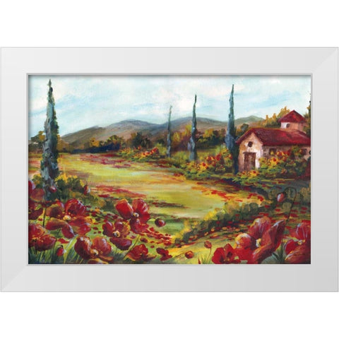 Tuscan Poppy Landscape  White Modern Wood Framed Art Print by Tre Sorelle Studios