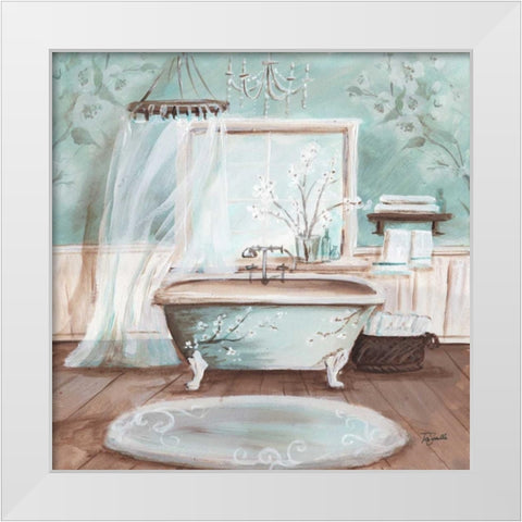 Aqua Blossom Bath II  White Modern Wood Framed Art Print by Tre Sorelle Studios