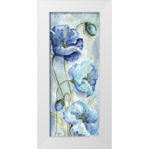 Indigo Poppies I White Modern Wood Framed Art Print by Tre Sorelle Studios