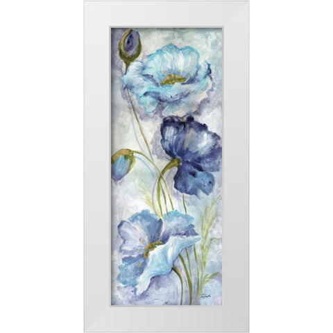 Indigo Poppies II White Modern Wood Framed Art Print by Tre Sorelle Studios