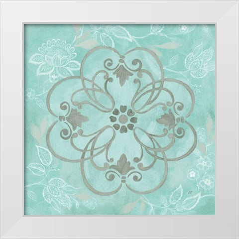 Jacobean Damask Blue-Gray II White Modern Wood Framed Art Print by Coulter, Cynthia