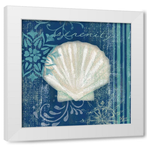 Navy Blue Spa Shells III White Modern Wood Framed Art Print by Lyon, Rebecca