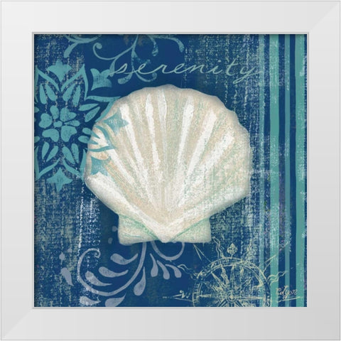 Navy Blue Spa Shells III White Modern Wood Framed Art Print by Lyon, Rebecca