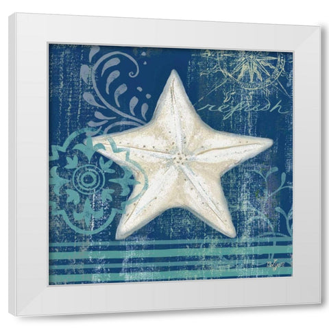 Navy Blue Spa Shells IV White Modern Wood Framed Art Print by Lyon, Rebecca