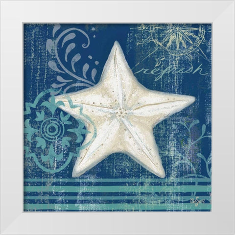 Navy Blue Spa Shells IV White Modern Wood Framed Art Print by Lyon, Rebecca