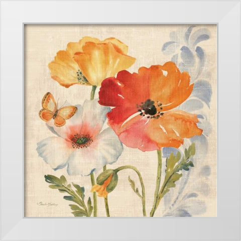 Watercolor Poppies Multi II White Modern Wood Framed Art Print by Gladding, Pamela