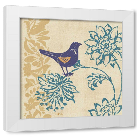 Blue Indigo Bird I White Modern Wood Framed Art Print by Studio Nova