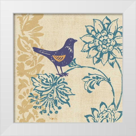 Blue Indigo Bird I White Modern Wood Framed Art Print by Studio Nova