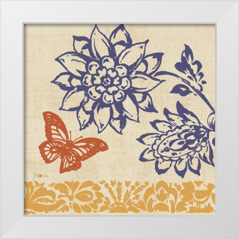 Blue Indigo Butterfly I White Modern Wood Framed Art Print by Studio Nova