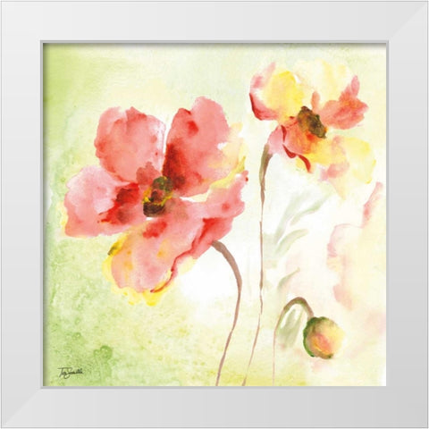 Pale Pink Poppies II White Modern Wood Framed Art Print by Tre Sorelle Studios