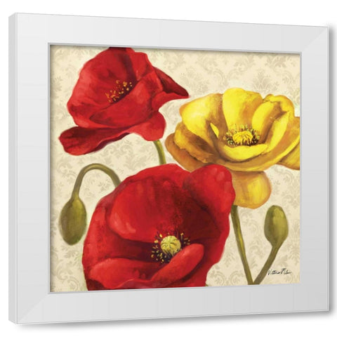 Red and Yellow Poppy Damask II White Modern Wood Framed Art Print by Milan, Vittorio