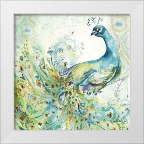 Bohemian Peacocks I White Modern Wood Framed Art Print by Tre Sorelle Studios