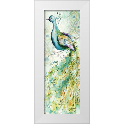 Bohemian Peacocks Panel II White Modern Wood Framed Art Print by Tre Sorelle Studios