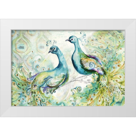 Bohemian Peacocks Landscape White Modern Wood Framed Art Print by Tre Sorelle Studios