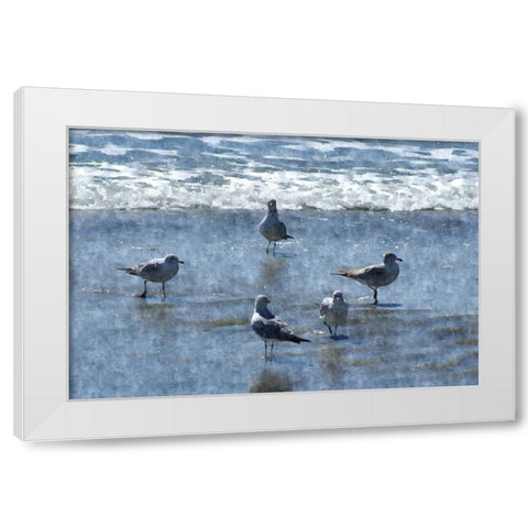 Beachgoers White Modern Wood Framed Art Print by Romita, Denise