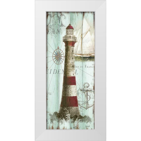 Antique La Mer Lighthouse Panel I White Modern Wood Framed Art Print by Tre Sorelle Studios