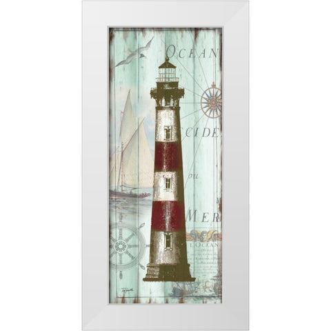 Antique La Mer Lighthouse Panel II White Modern Wood Framed Art Print by Tre Sorelle Studios