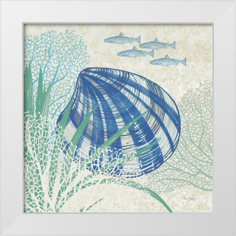 Oceana Indigo Shells III White Modern Wood Framed Art Print by Gladding, Pamela