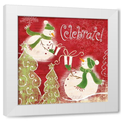 Bright Snowmen II White Modern Wood Framed Art Print by Lyon, Rebecca