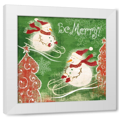 Bright Snowmen III White Modern Wood Framed Art Print by Lyon, Rebecca