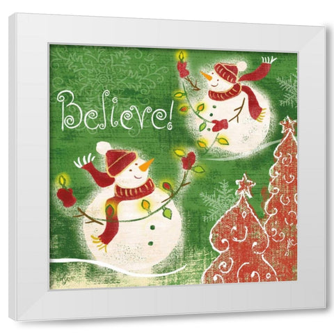 Bright Snowmen IV White Modern Wood Framed Art Print by Lyon, Rebecca
