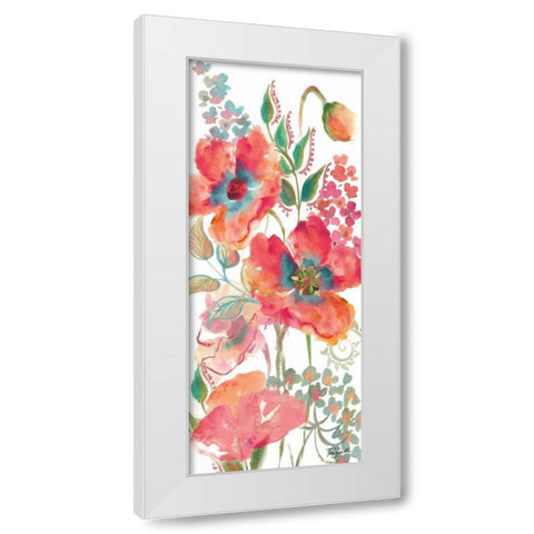 Bohemian Poppies Pink/Teal I White Modern Wood Framed Art Print by Tre Sorelle Studios