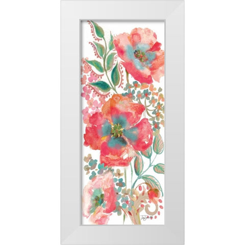 Bohemian Poppies Pink/Teal II White Modern Wood Framed Art Print by Tre Sorelle Studios