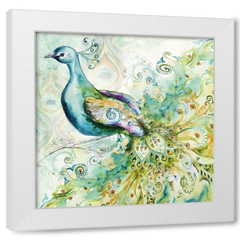 Bohemian Peacocks II White Modern Wood Framed Art Print by Tre Sorelle Studios